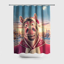 Шторка для душа Счастливая новогодняя лошадь, цвет: 3D-принт