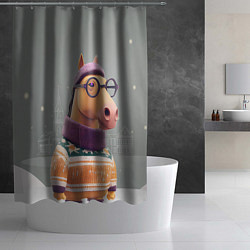 Шторка для душа Новогодняя лошадка хипстер, цвет: 3D-принт — фото 2