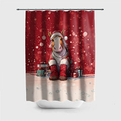 Шторка для душа Лошадка в новогодних сапогах, цвет: 3D-принт
