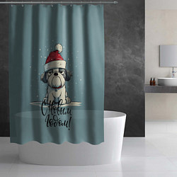 Шторка для душа С Новым годом - карикатурная собачка, цвет: 3D-принт — фото 2