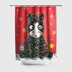 Шторка для душа Лошадка в новогодних огоньках, цвет: 3D-принт