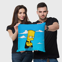 Подушка квадратная Задумчивый Барт, цвет: 3D-принт — фото 2