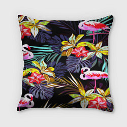 Подушка квадратная Тропический фламинго, цвет: 3D-принт