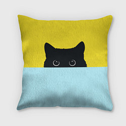 Подушка квадратная Черный кот выглядывает, цвет: 3D-принт