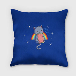 Подушка квадратная Котик на радуге, цвет: 3D-принт