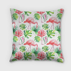 Подушка квадратная Фламинго в тропиках, цвет: 3D-принт
