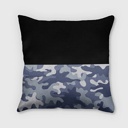 Подушка квадратная Камуфляж: черный/голубой, цвет: 3D-принт
