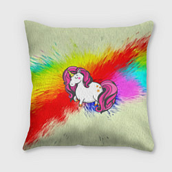 Подушка квадратная Радужный Единорог, цвет: 3D-принт