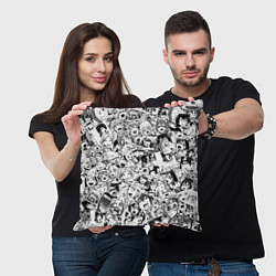 Подушка квадратная Ahegao: Black & White, цвет: 3D-принт — фото 2