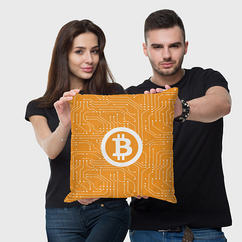 Подушка квадратная Bitcoin: Orange Network / 3D-принт – фото 3