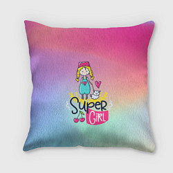 Подушка квадратная SUPER GIRL, цвет: 3D-принт