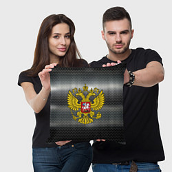 Подушка квадратная Герб России на металлическом фоне, цвет: 3D-принт — фото 2