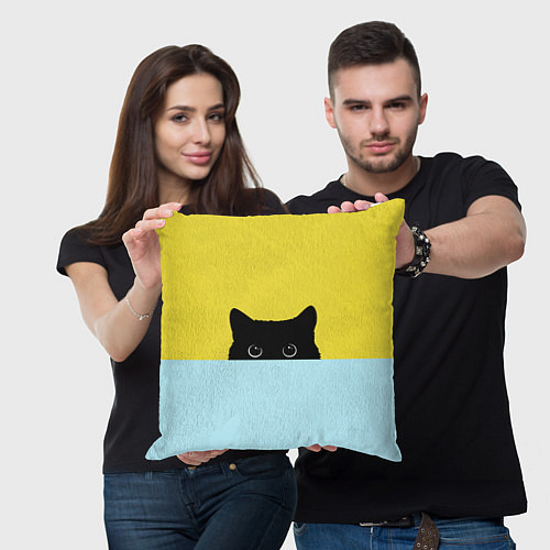 Подушка квадратная Черный котик / 3D-принт – фото 3