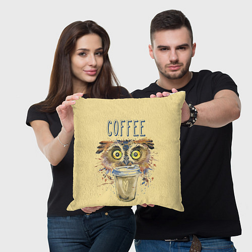 Подушка квадратная Owls like coffee / 3D-принт – фото 3