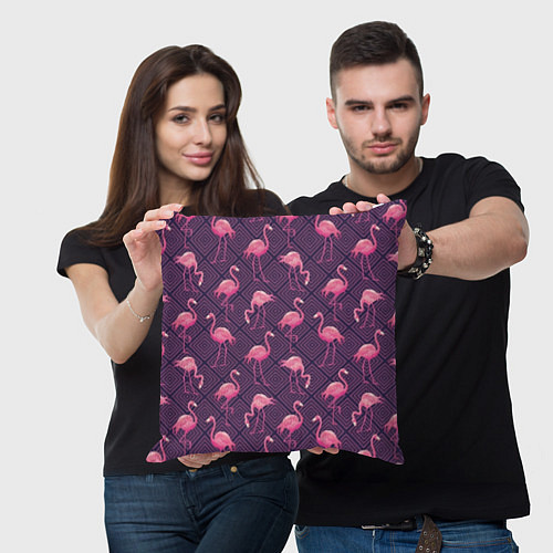 Подушка квадратная Фиолетовые фламинго / 3D-принт – фото 3