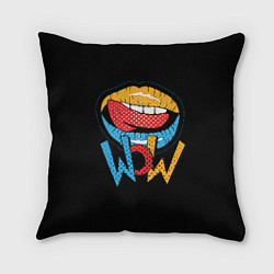 Подушка квадратная Wow - lips with tongue, цвет: 3D-принт