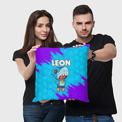 Подушка квадратная BRAWL STARS LEON SHARK, цвет: 3D-принт — фото 2