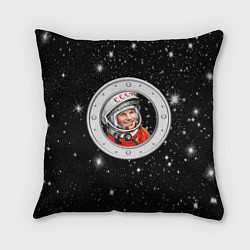 Подушка квадратная Юрий Гагарин звездное небо, цвет: 3D-принт