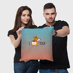 Подушка квадратная I love you смешной корги, цвет: 3D-принт — фото 2