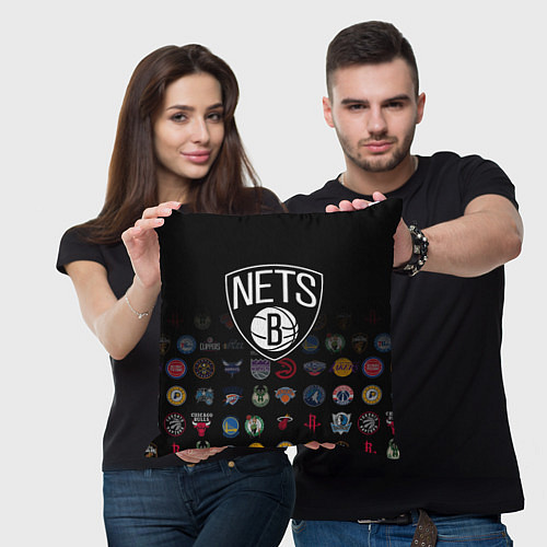 Подушка квадратная Brooklyn Nets 1 / 3D-принт – фото 3