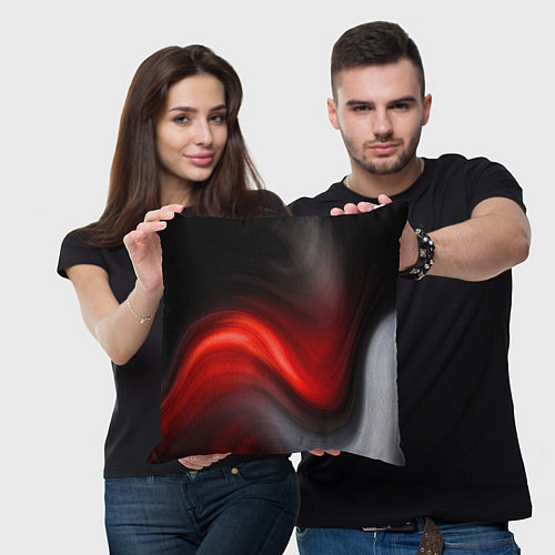 Подушка квадратная BLACK RED WAVES АБСТРАКЦИЯ / 3D-принт – фото 3