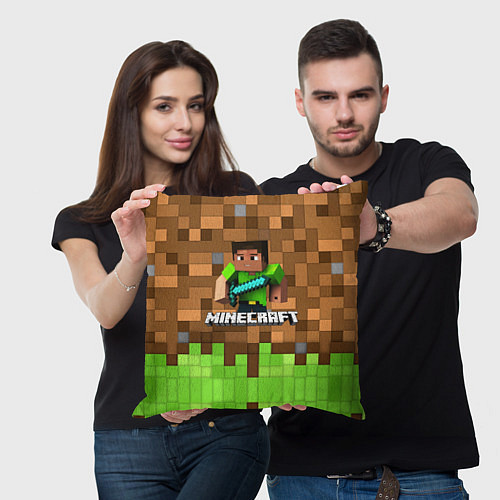 Подушка квадратная Minecraft logo heroes / 3D-принт – фото 3