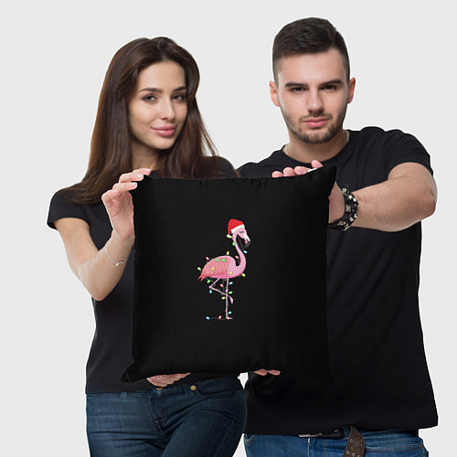 Подушка квадратная Новогодний Фламинго / 3D-принт – фото 3