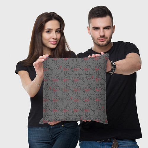 Подушка квадратная Котята, темно серые котята / 3D-принт – фото 3