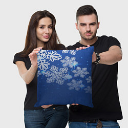 Подушка квадратная Снежинки, цвет: 3D-принт — фото 2
