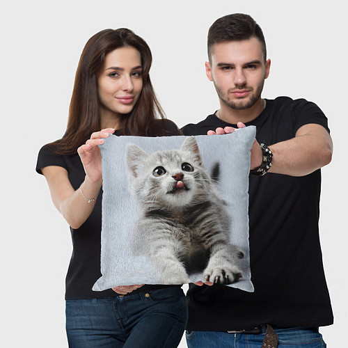 Подушка квадратная Серый котенок / 3D-принт – фото 3
