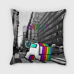 Подушка квадратная Among Us по улицам Нью-Йорка, цвет: 3D-принт