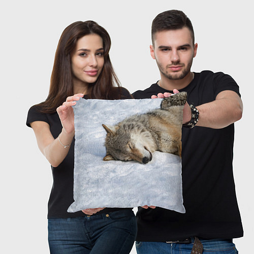Подушка квадратная Спящий Волк / 3D-принт – фото 3