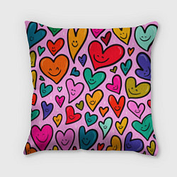 Подушка квадратная Сердечко Смайл, цвет: 3D-принт