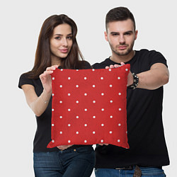 Подушка квадратная Белый горошек на красном фоне, цвет: 3D-принт — фото 2