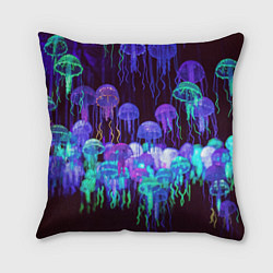 Подушка квадратная Неоновые медузы, цвет: 3D-принт