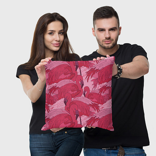 Подушка квадратная Розовые фламинго / 3D-принт – фото 3