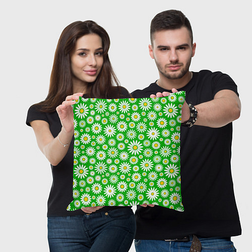 Подушка квадратная Ромашки на зелёном фоне / 3D-принт – фото 3