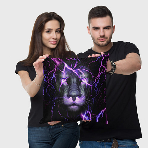 Подушка квадратная НЕОНОВЫЙ ЛЕВ NEON LION / 3D-принт – фото 3