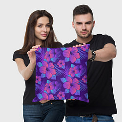 Подушка квадратная Узор Неоновый Гибискус, цвет: 3D-принт — фото 2