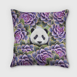 Подушка квадратная Панда среди цветов, цвет: 3D-принт