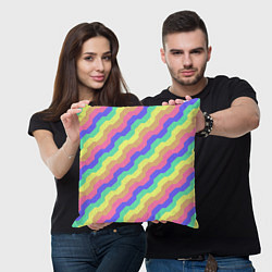 Подушка квадратная Радужные волны, цвет: 3D-принт — фото 2