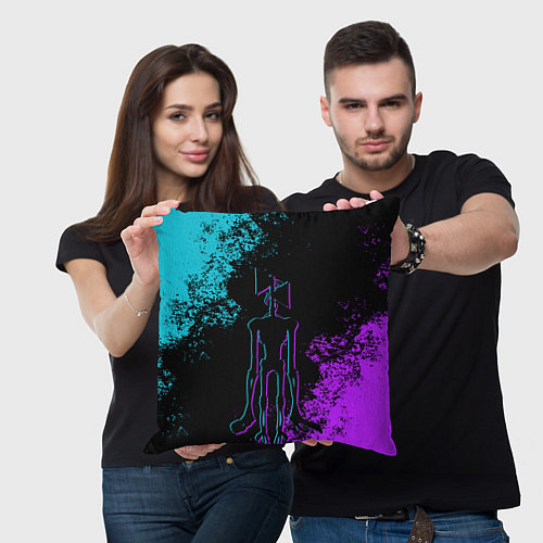 Подушка квадратная НЕОНОВЫЙ СИРЕНОГОЛОВЫЙ / 3D-принт – фото 3