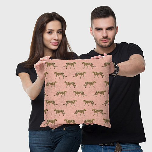 Подушка квадратная Гепарды на розовом / 3D-принт – фото 3