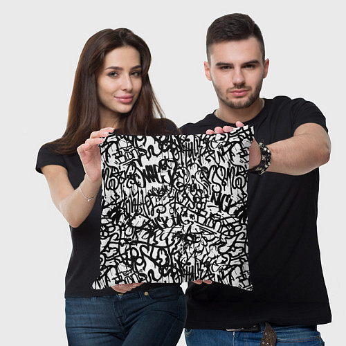 Подушка квадратная Graffiti black on white / 3D-принт – фото 3