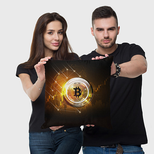 Подушка квадратная КРИПТОВАЛЮТА БИТКОИН / 3D-принт – фото 3