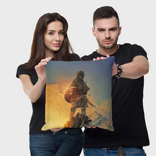 Подушка квадратная Винланд стоит на скале сага / 3D-принт – фото 3