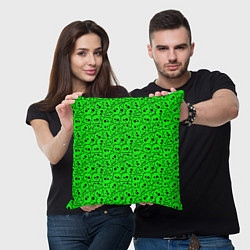 Подушка квадратная Черепа на кислотно-зеленом фоне, цвет: 3D-принт — фото 2