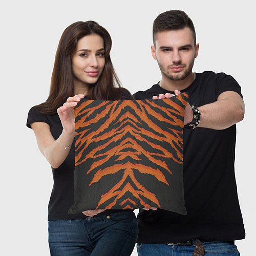 Подушка квадратная Шкура тигра оранжевая / 3D-принт – фото 3