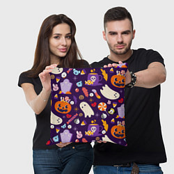 Подушка квадратная HALLOWEEN BTS BT21 PATTERN БТ21 БТС ХЕЛЛОУИН, цвет: 3D-принт — фото 2