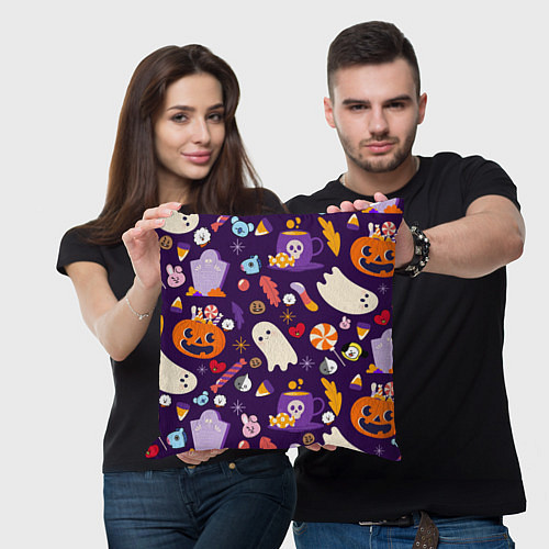 Подушка квадратная HALLOWEEN BTS BT21 PATTERN БТ21 БТС ХЕЛЛОУИН / 3D-принт – фото 3